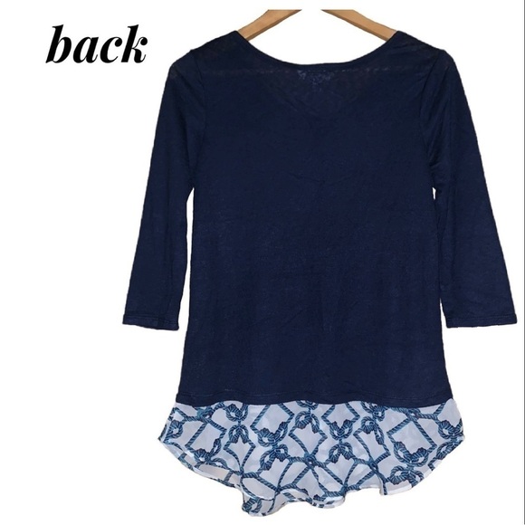 CHARMING CHARLIE 3/4-Sleeve Navy White Nautical Layer Tunic Top Women’s S - Picture 5 of 11